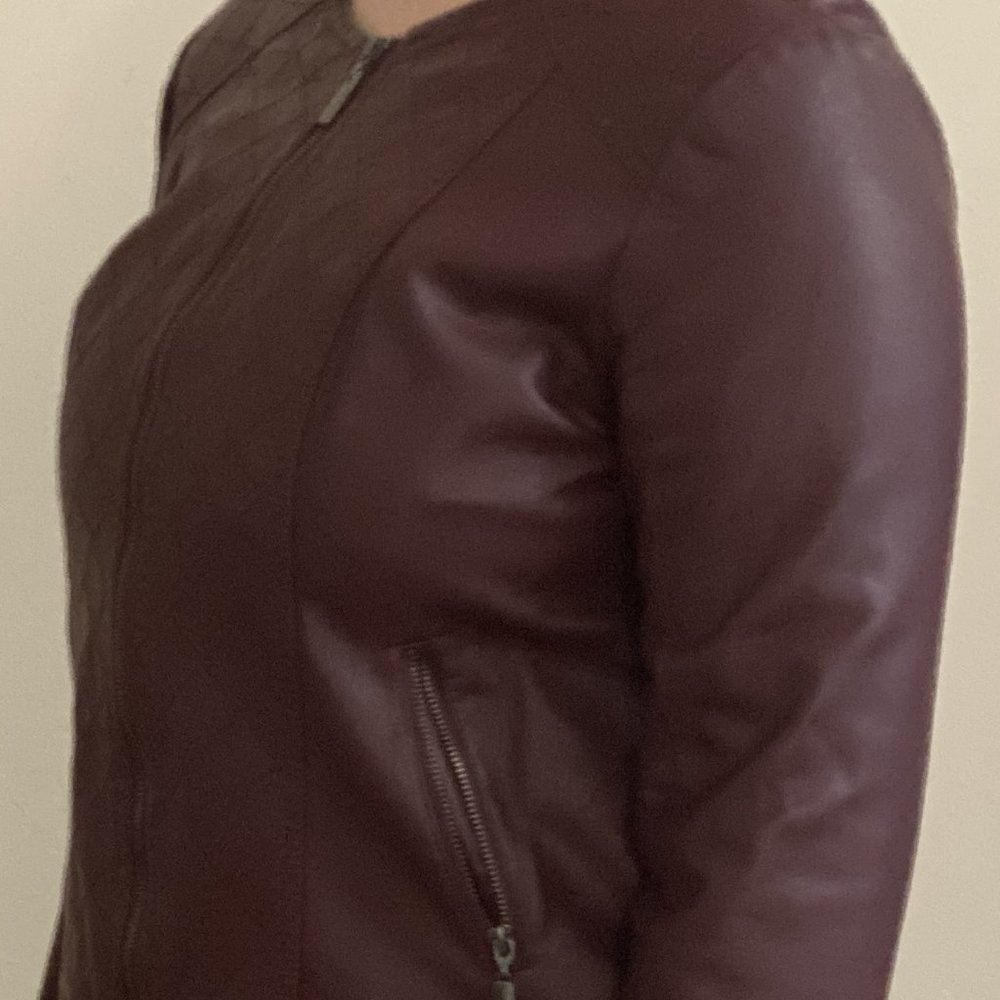 Alfani Petite Large (Burgundy) – Faux Leather Jacket